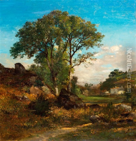 Heuvellandschap Met Witte Villa Oil Painting - Jules Dupre