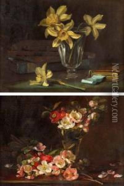 Still Life Study Of Daffodils In A Vase Oil Painting - Catherine Mary Wood