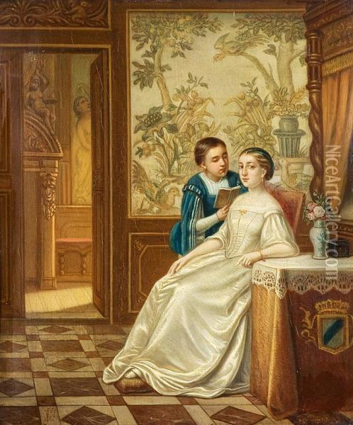 Einem Adeligen Fraulein Vorlesend Oil Painting - Johann Friedrich Dietler