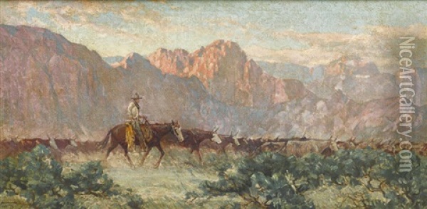 Herding Cattle Oil Painting - Raymond Nott