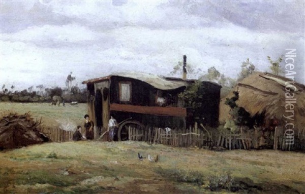 La Roulotte Des Bohemiens Oil Painting - Camille Pissarro