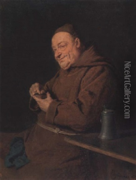 Monch Mit Prise Und Zinnkrug Oil Painting - Eduard von Gruetzner