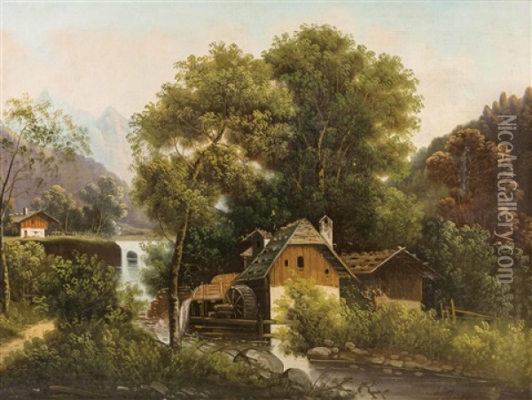 Muhle In Alpenlandschaft Oil Painting - Julius Zopf