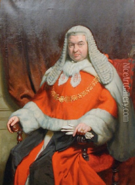 Portrait Of Lord Chief Justice Of England, The Right Honourable Viscount Gordon Hewart Of Bury Oil Painting - John Saint-Helier Lander