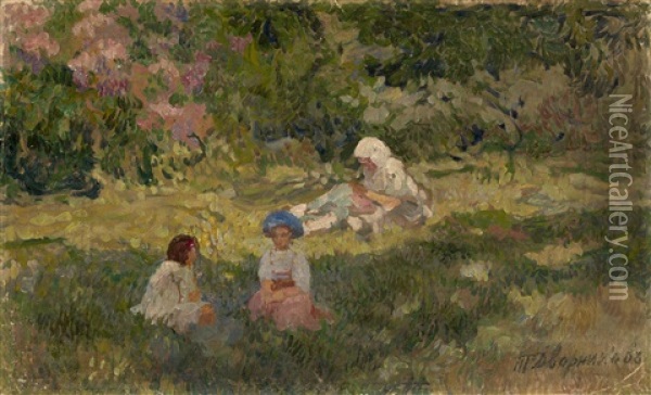Resting On The Lawn Oil Painting - Tit Yakovlevich (Yakovich) Dvornikov