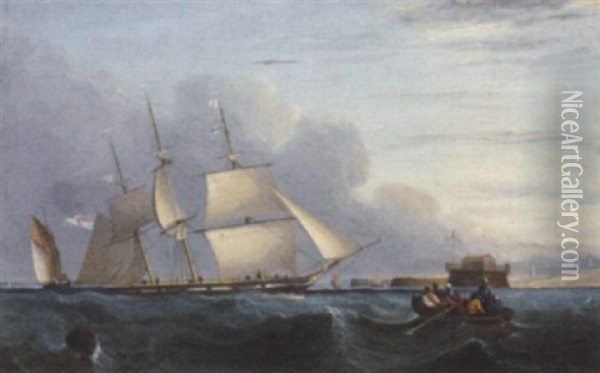 A Sloop-rigged Yacht Of The Royal Yacht Squadron Heaving-to And Waiting For A Pilot Off Calais Oil Painting - Nicholas Matthew Condy