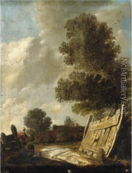 A Landscape With Travellers Resting In The Foreground Oil Painting - Jan van Goyen