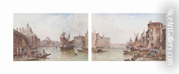 Santa Maria Della Salute Viewed From The Grand Canal, Venice (+ The Grand Canal, Venice; Pair) Oil Painting - Alfred Pollentine
