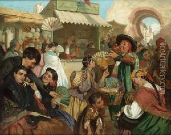 The Fan Seller Oil Painting - John Bagnold Burgess