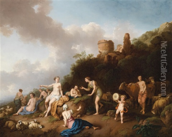 Eine Pastorale Landschaft Mit Diana Und Ihren Nymphen Oil Painting - Christian Wilhelm Ernst Dietrich