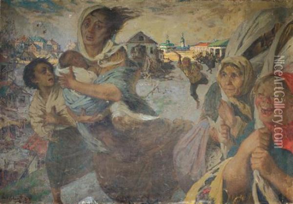 Kishinev Pogrom Oil Painting - Joel J Levitt