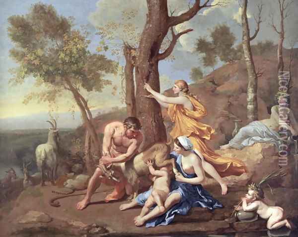 The Nurture of Jupiter, mid-1630s Oil Painting - Nicolas Poussin
