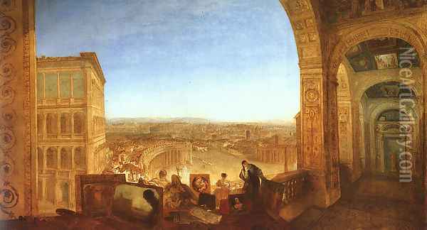 Rome from the Vatican (or Raffaelle accompanied by La Fornarina, preparing his pictures for the decoration of the Loggia) Oil Painting - Joseph Mallord William Turner