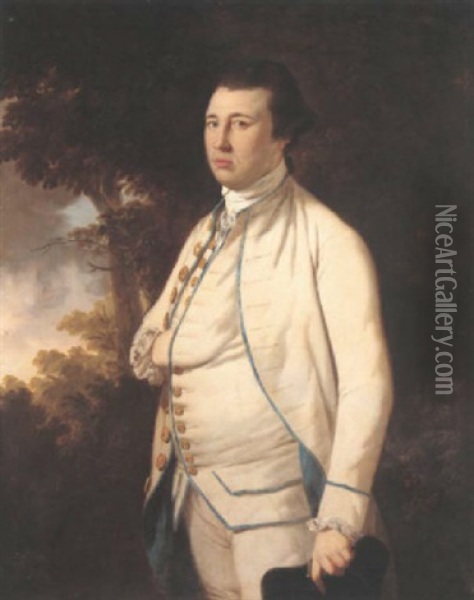 Portrait Of John Graham Wearing A White Coat Edged With Blue Oil Painting - Tilly Kettle