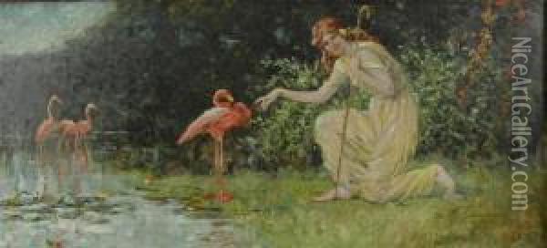 Maiden With Flamingos Oil Painting - Frederick Stuart Church