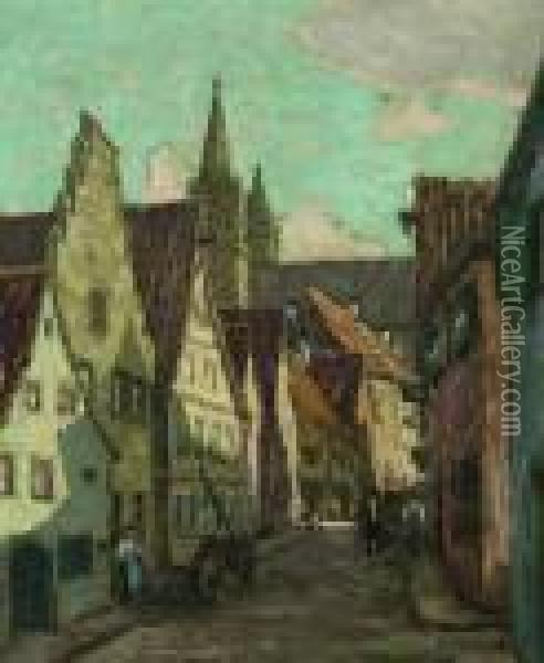 Gasse In Rothenburg. Oil Painting - Fritz Geyer