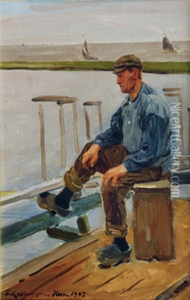 Fisherman In Hoorn Oil Painting - Friedrich Kallmorgen