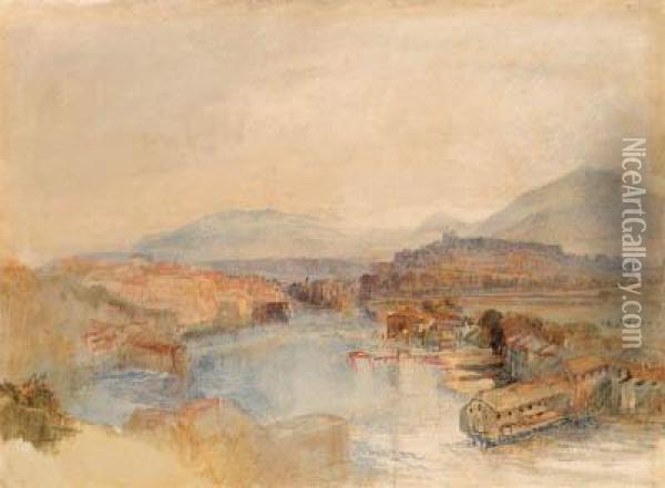 Geneva From The West, From The Junction Of The Arve And Therhone Oil Painting - Joseph Mallord William Turner
