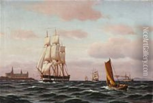 Seascape With Sailing Ships Off Kronborg Oil Painting - Johan Jens Neumann