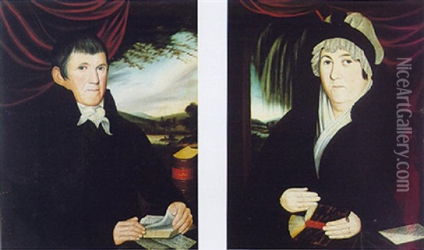 A Pair Of Portraits: Amos And Hannah Hartley Oil Painting - John Wesley Paradise