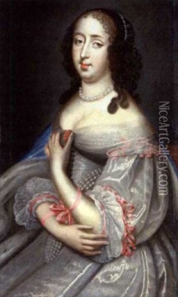 Portrait De Femme De Trois Quarts Au Collier De Perles Oil Painting - Charles Beaubrun