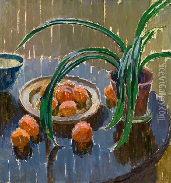 Still Life With Flower Pot Oil Painting - Ella Iranyi