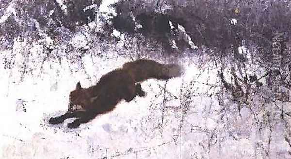 Fox Being Chased through the Snow Oil Painting - Bruno Andreas Liljefors