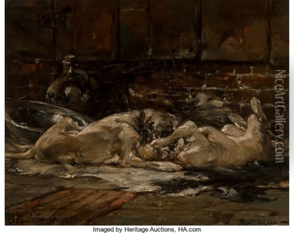 Mastiffs At Play Oil Painting - Walter Shirlaw