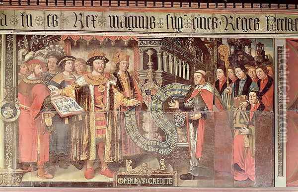 Bishop Robert Sherburne with Henry VIII Oil Painting - Lambert Barnard