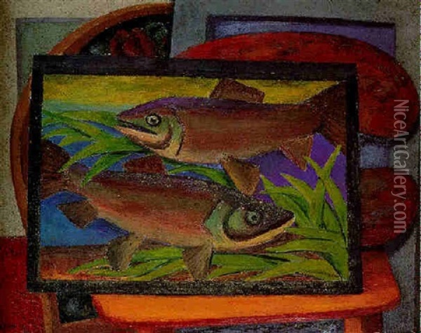 Fishes Oil Painting - Mark Gertler
