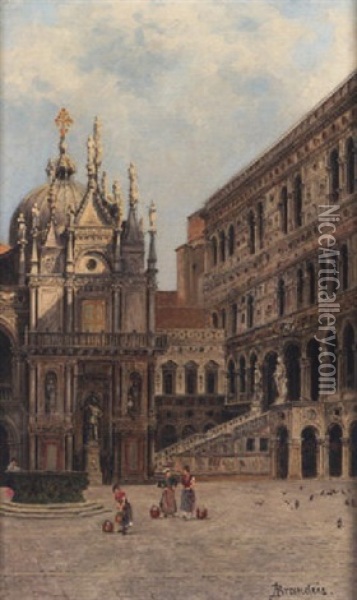 The Ricci Staircase, Doge's Palace, Venice Oil Painting - Antonietta Brandeis