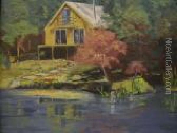 Depicting Home On Tom Walls Lake Oil Painting - Conrad Wimmer