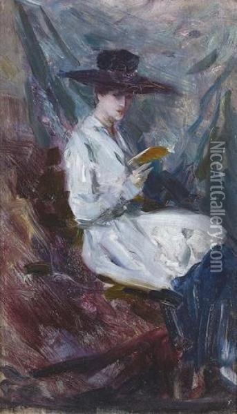 Lesende Junge Dame. Oil Painting - Achille Beltrame