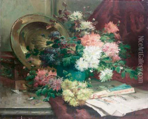 Bouquet De Pavots Sur Un Entablement Oil Painting - Eugene Henri Cauchois