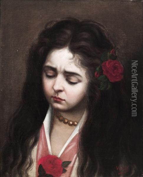 Joven Con Rosas Oil Painting - Manuel Wssel De Guimbarda
