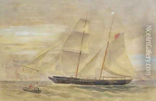 Schooner in Full Sail, leaving Sydney Harbour Oil Painting - Frederick Garling