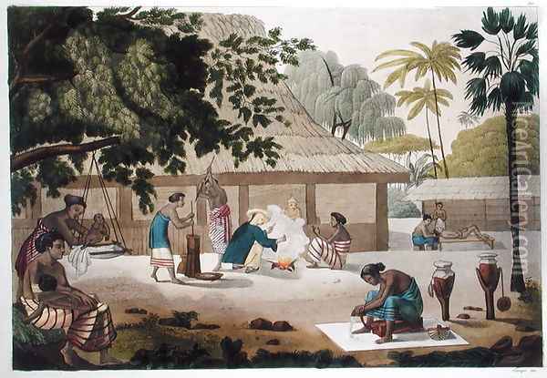 Domestic life in Kupang, Timor, plate 10 from 'Le Costume Ancien et Moderne' Oil Painting - Felice Campi