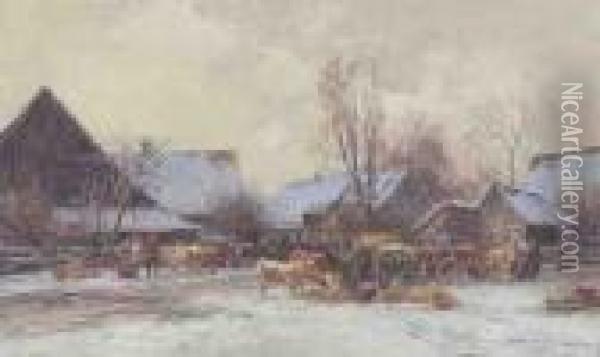 Winterlicher Viehmarkt Im Dachauer Land Oil Painting - Karl Stuhlmuller