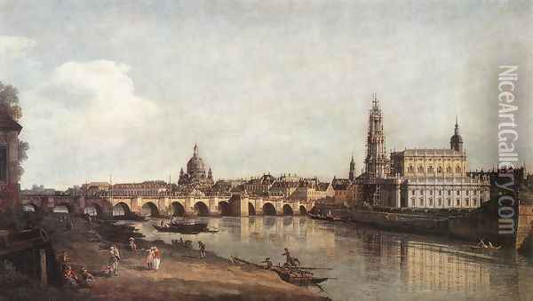 View of Dresden from the Right Bank of the Elbe with the Augustus Bridge 1748 Oil Painting - Bernardo Bellotto