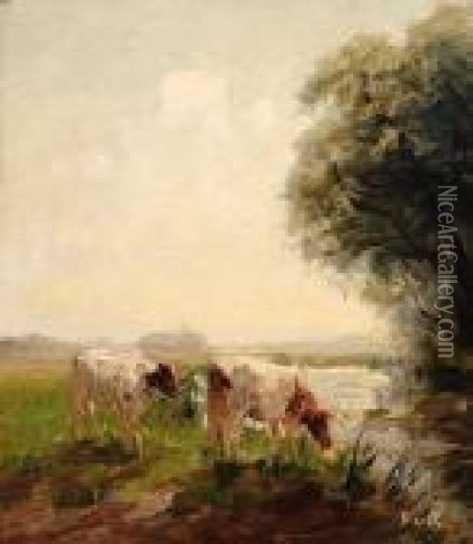 Cows Along A Ditch Oil Painting - Fedor Van Kregten