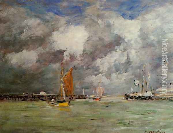 Trouville, the Jettys, High Tide II Oil Painting - Eugene Boudin