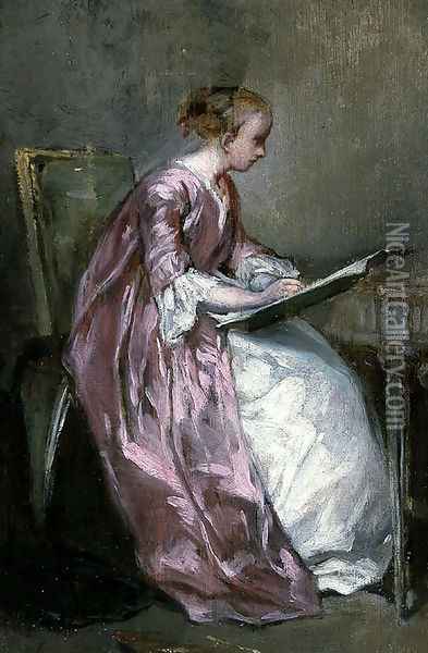 A Young Girl Drawing Oil Painting - Charles Chaplin