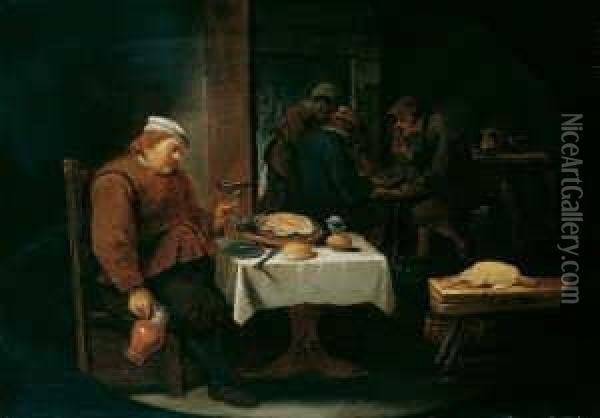 Der Mude Trinker. Oil Painting - Cornelis Mahu