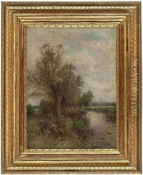 Flusslandschaft Mit Weidenden Kuhen Oil Painting - Henry John Kinniard