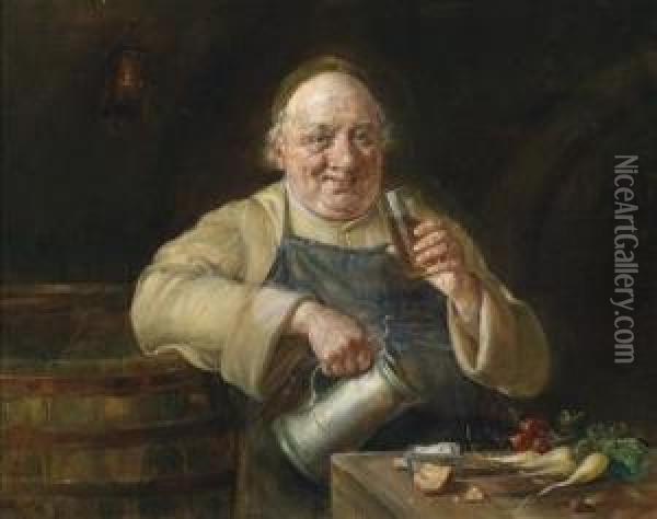 Monk At A Light Meal Oil Painting - Ernst Nowak