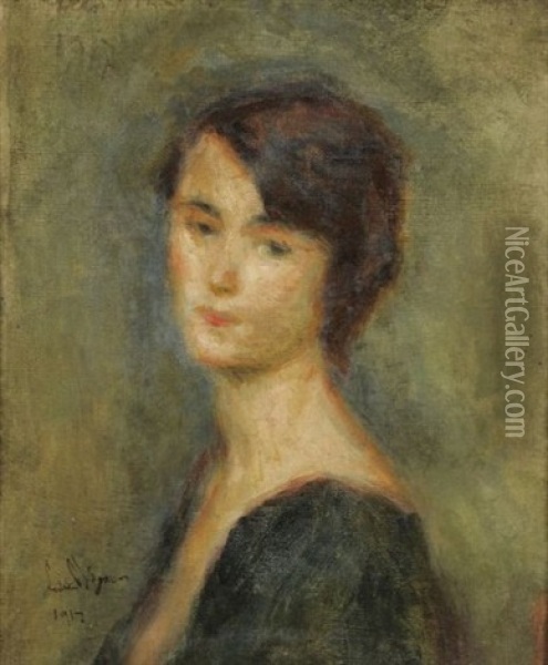 Portrait De Femme Oil Painting - Lucien Rene Mignon