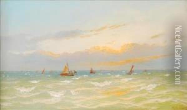 Gaff-riggedvessels In The Evening Oil Painting - David James