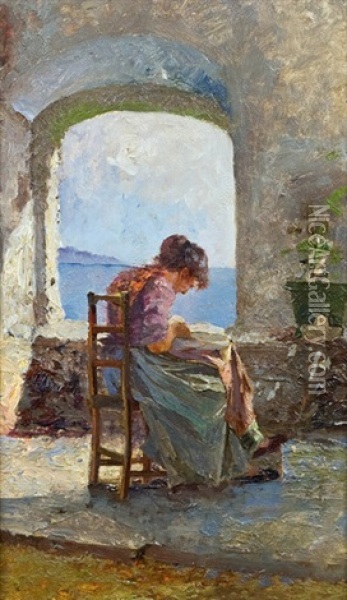 Frau Am Fenster Oil Painting - Leontine (Lea) von Littrow