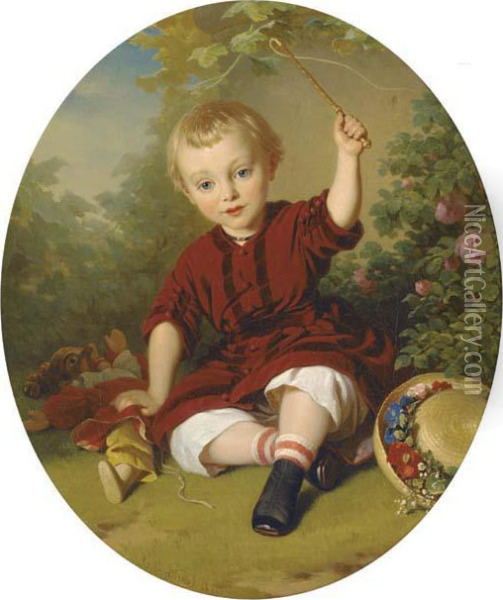 A Young Boy In A Garden Oil Painting - Konstantin Johannes Franz Cretius