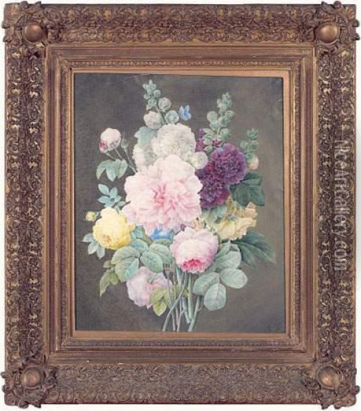 Bouquet De Roses Et De Pivoines Oil Painting - Adele Janet